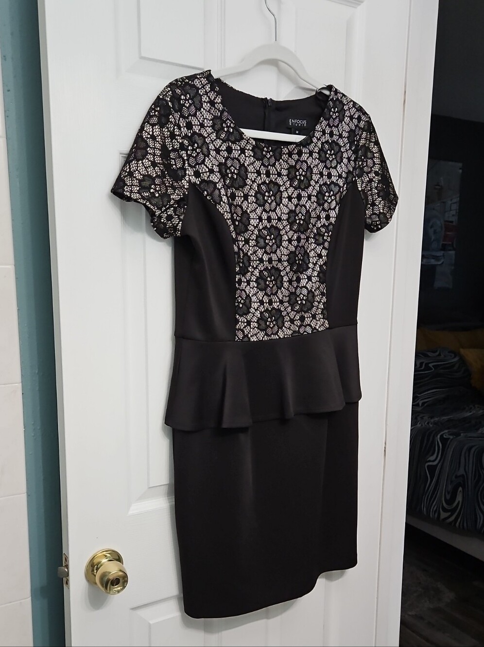 Peplum Waist Lace Overlay Short Above-the-Knee Dress